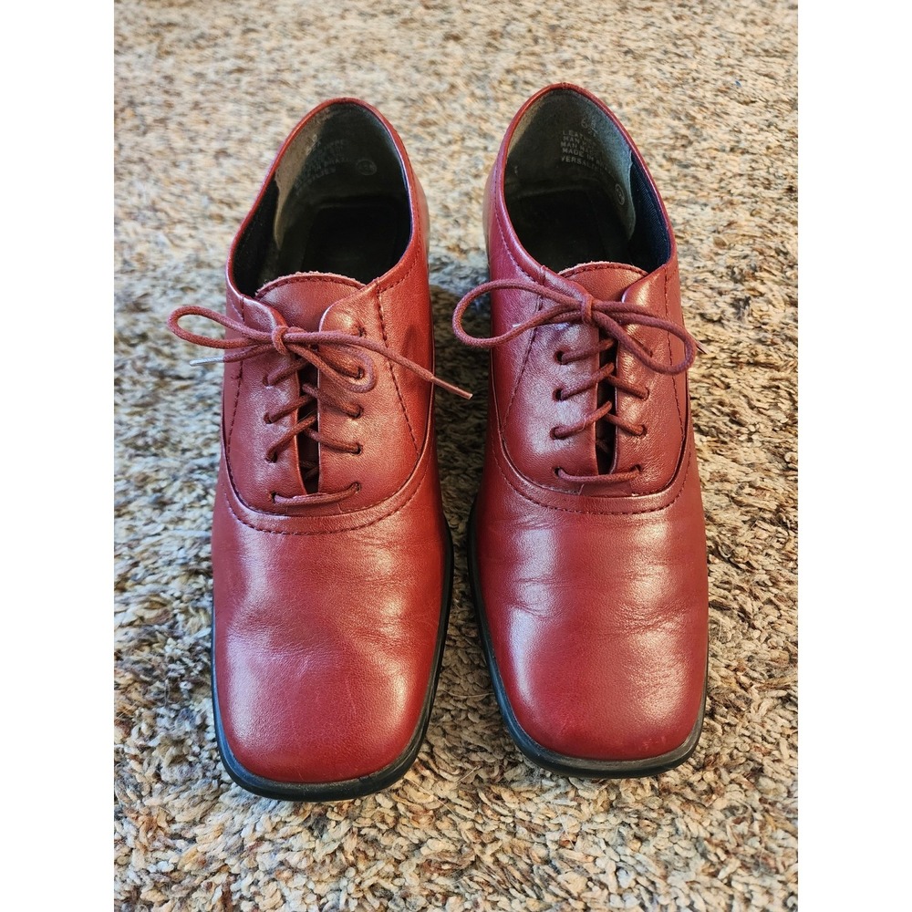 Vintage Versalies Burgundy Leather Oxfords Square Toe Chunky Heel 6.5 N